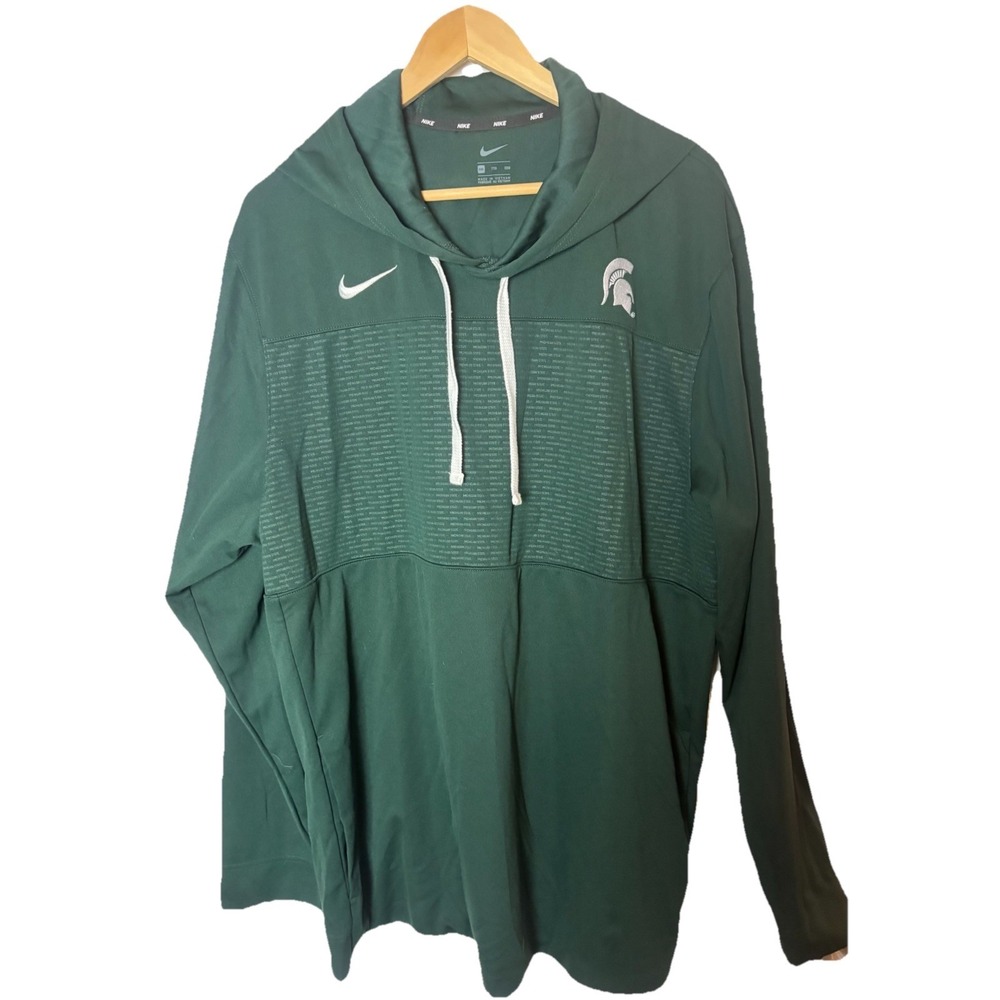 Nike Michigan State Hoodie Mens Large Green Dri Fit Spartans Pullover Sweatshirt